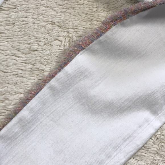 New 7FAMK High Rise 25 Super Skinny Leg Rainbow Fringe Trim White Jean Resort - Picture 12 of 15